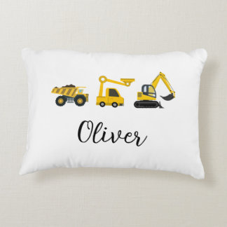 Construction Dump Truck, Crane & Excavator Accent Pillow