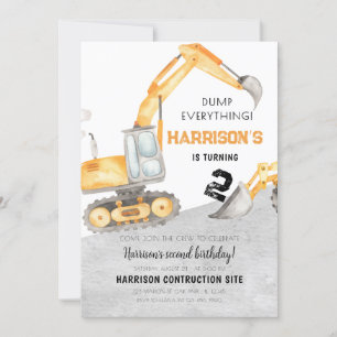 Construction Dump Truck Digger 2nd Birthday  Invitation