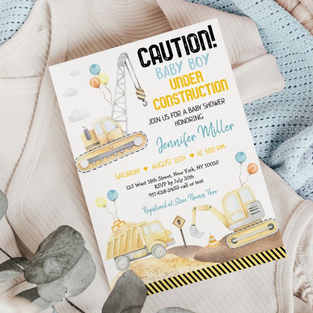 Construction Dump Truck Digger Baby Shower Invitation (Creator Uploaded)