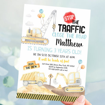 Construction Dump Truck Digger Birthday Invitation by LittlePrintsParties at Zazzle
