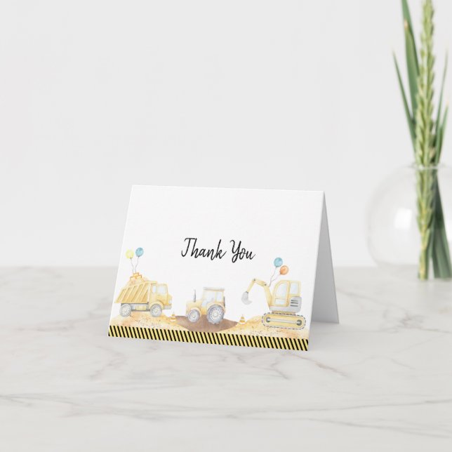 Construction Dump Truck Digger Birthday Letterpress Thank You Card (Front)