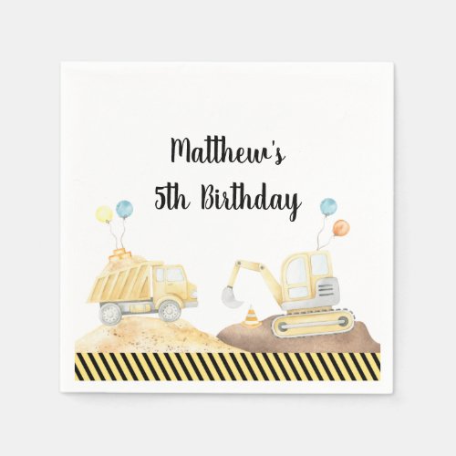 Construction Dump Truck Digger Birthday Napkins