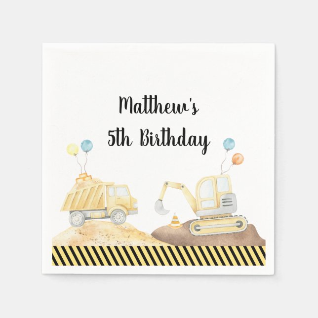Construction Dump Truck Digger Birthday Napkins (Front)