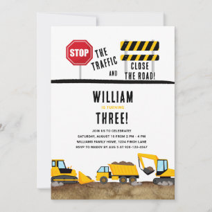 Construction Dump Truck Digger Birthday Party Invitation