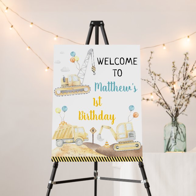 Construction Dump Truck Digger Birthday Welcome Foam Board (In Situ (Stand))