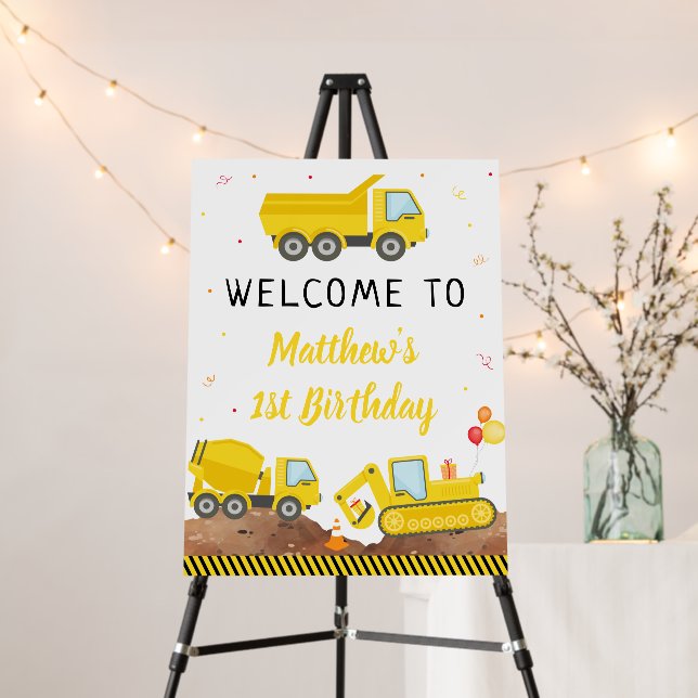 Construction Dump Truck Digger Birthday Welcome Foam Board (In Situ (Stand))