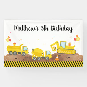 Construction Dump Truck Digger Boy Birthday Banner