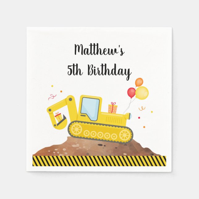 Construction Dump Truck Digger Boy Birthday Napkins (Front)