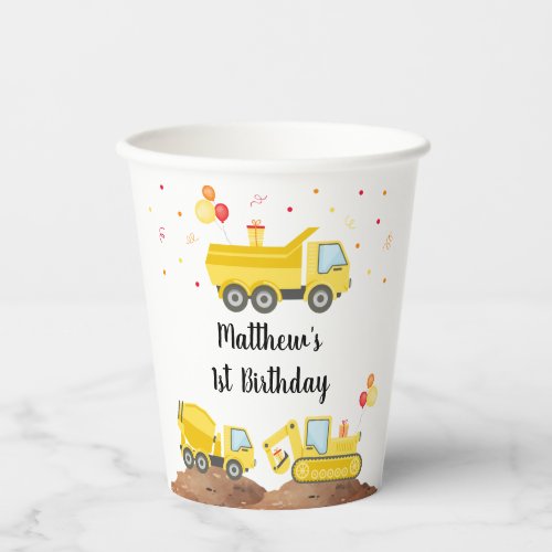 Construction Dump Truck Digger Boy Birthday Paper Cups