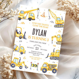 Construction Dump Truck Excavator Boy Birthday Invitation