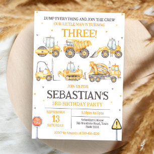 Construction Dump Truck Excavator Boy Birthday Invitation