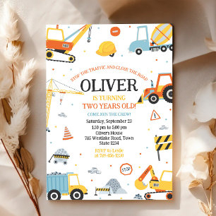 Construction Dump Truck Excavator Boy Birthday Invitation