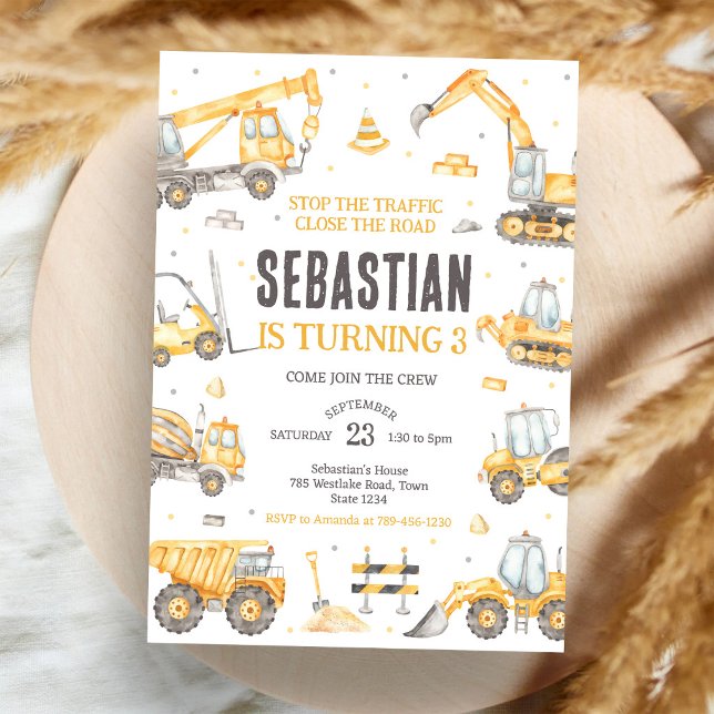 Construction Dump Truck Excavator Boy Birthday Invitation (Creator Uploaded)