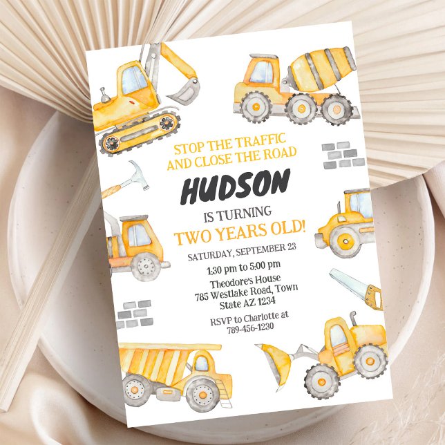 Construction Dump Truck Excavator Boy Birthday Invitation (Creator Uploaded)