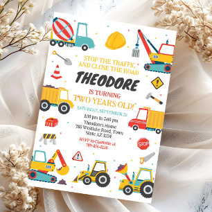 Construction Dump Truck Excavator Boy Birthday Invitation