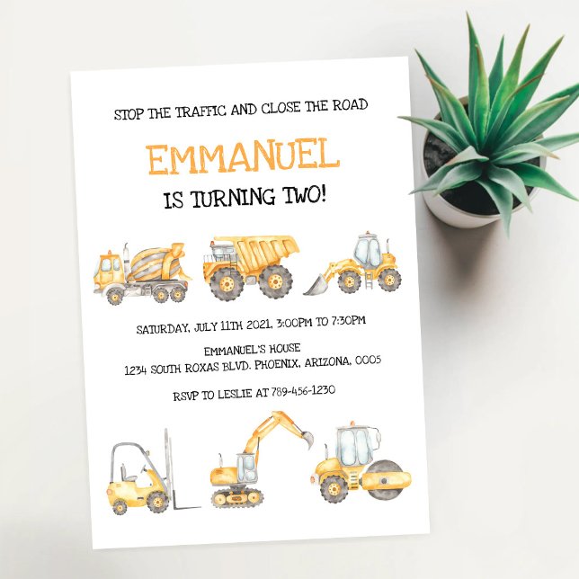 Construction Dump Truck Excavator Boy Birthday  Invitation (Creator Uploaded)