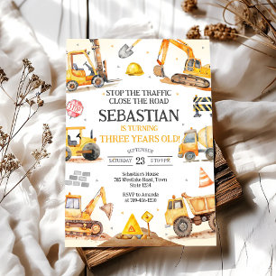 Construction Dump Truck Excavator Kids Birthday Invitation