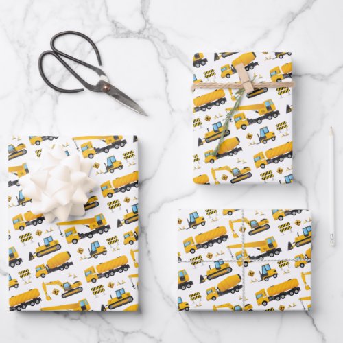 Construction Dump Truck Excavator Kids Present Wrapping Paper Sheets