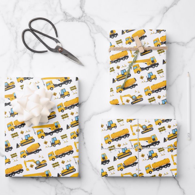 Construction Dump Truck Excavator Kids Present Wrapping Paper Sheets (Front)