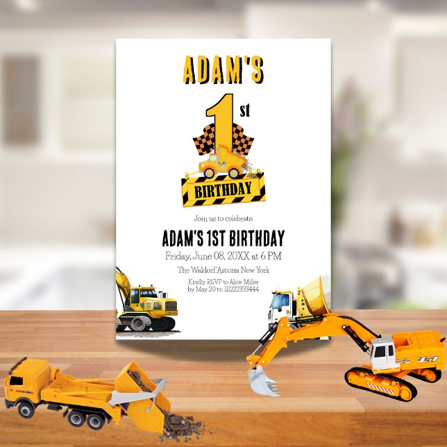 Construction Dump Truck First Birthday Party Invitation (Creator Uploaded)