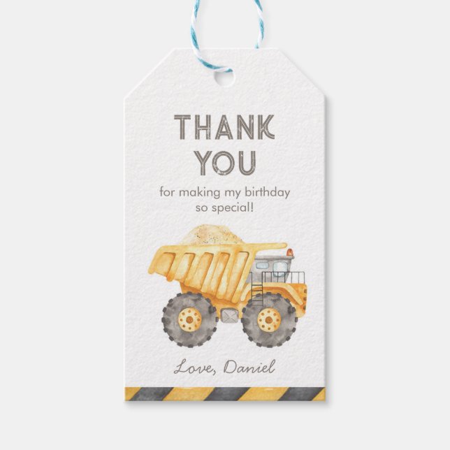 Construction Dump Truck Gift Tags (Front)