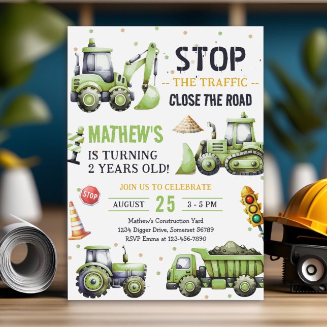 Construction Dump Truck Kids 2nd Birthday Party Invitation (Creator Uploaded)