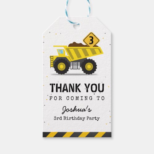 Construction Dump Truck Kids Any Age Birthday Gift Tags