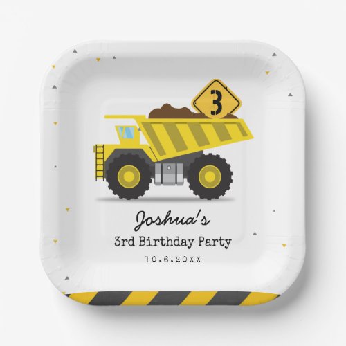 Construction Dump Truck Kids Any Age Birthday Paper Plates