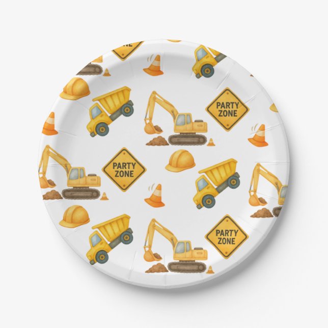 Construction Dump Truck Kids Any Age Birthday Paper Plates (Front)