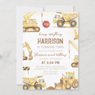 Construction Dump Truck Kids Birthday Invitation