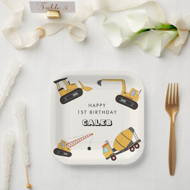 Construction Dump Truck Kids Birthday Paper Plates (Wedding)