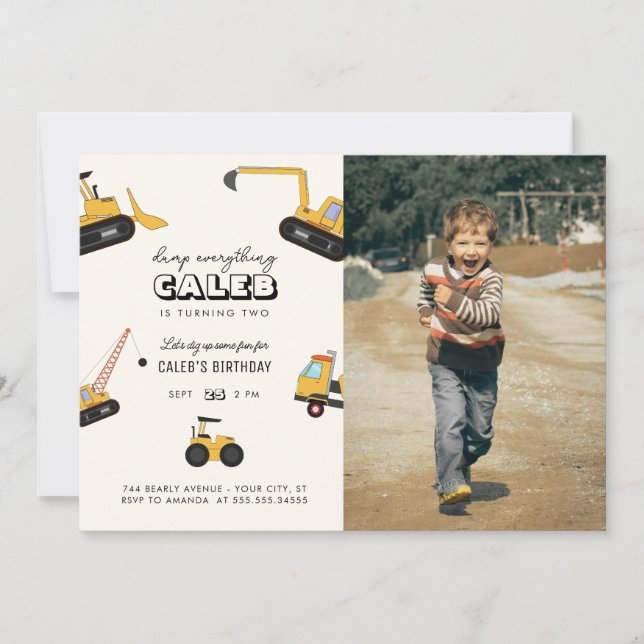 Construction Dump Truck Kids Birthday Party Invita Invitation (Front)