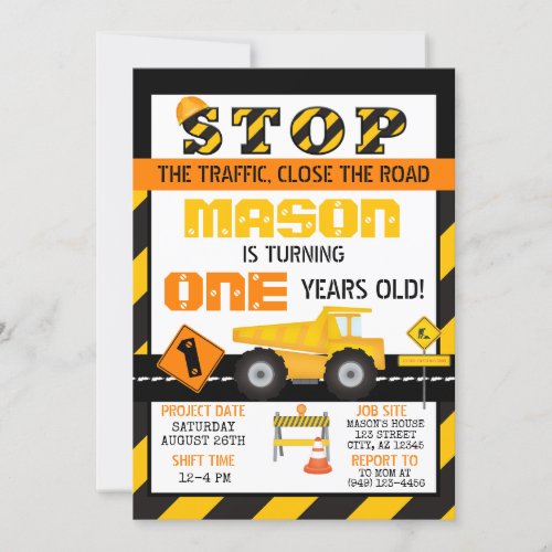 Construction Dump Truck Kids Birthday Party  Invitation