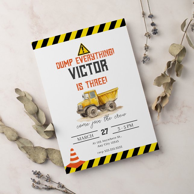 Construction Dump Truck Kids Birthday Party Invitation (Creator Uploaded)
