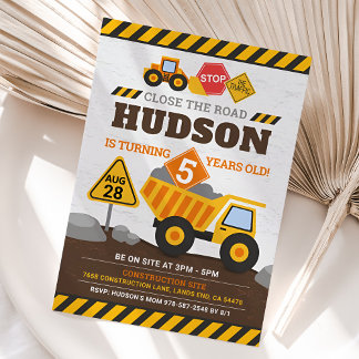 Construction Dump Truck Kids Birthday Party Invitation