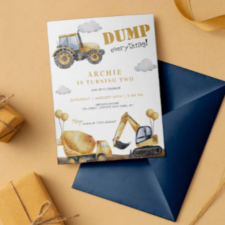 Construction Dump Truck Kids Birthday Party Invitation