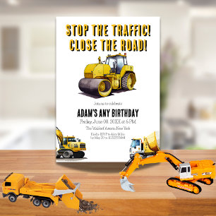 Construction Dump Truck Kids Birthday Party Invitation