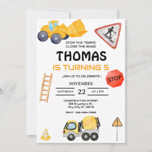 Construction Dump Truck Kids Birthday Party Invitation