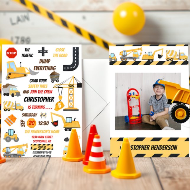 Construction Dump Truck Kids Birthday Party Photo Invitation (Creator Uploaded)