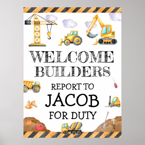 Construction Dump Truck Kids Birthday Party Poster