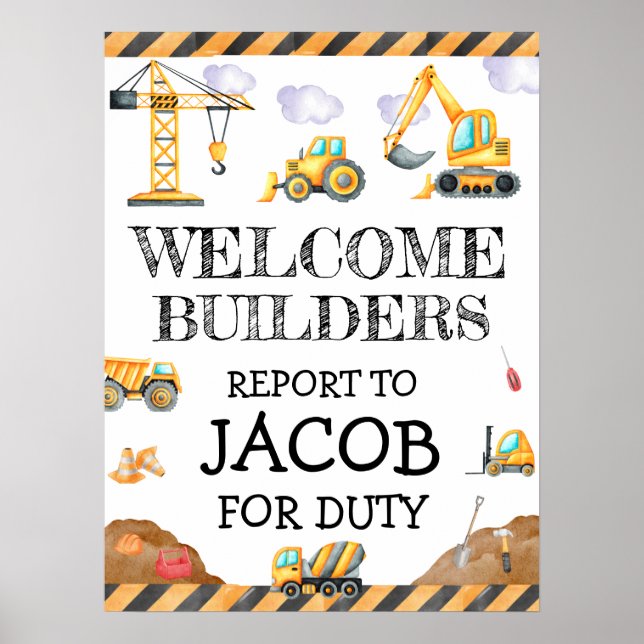 Construction Dump Truck Kids Birthday Party Poster (Front)