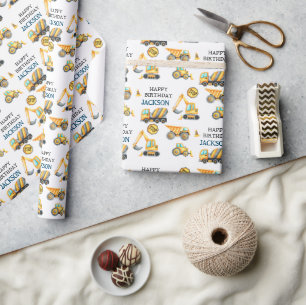 Construction Dump Truck Kids Birthday Party Wrapping Paper