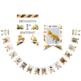 Construction Dump Truck Kids Boy's 1st Birthday Bunting Flags
