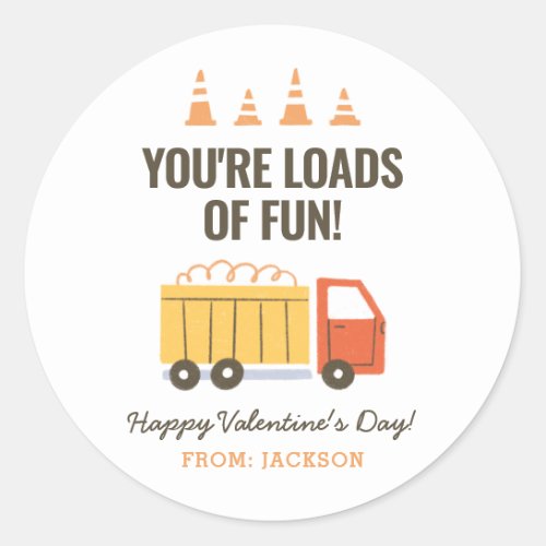 Construction Dump Truck Kids Classroom Valentine Classic Round Sticker
