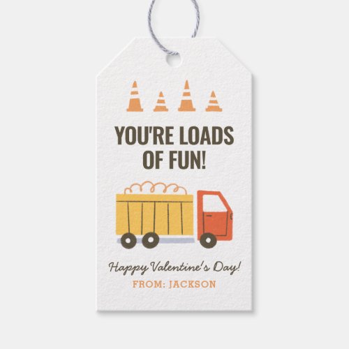 Construction Dump Truck Kids Classroom Valentine Gift Tags