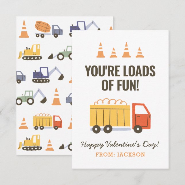 Construction Dump Truck Kids Classroom Valentine Note Card (Front/Back)