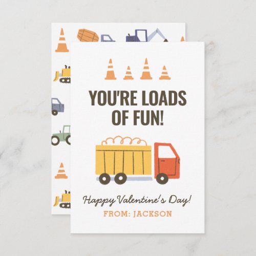 Construction Dump Truck Kids Classroom Valentine Note Card