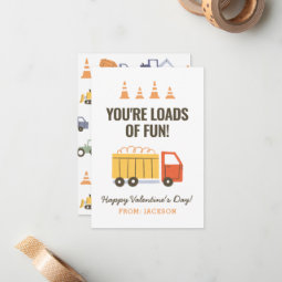 Construction Dump Truck Kids Classroom Valentine Note Card | Zazzle
