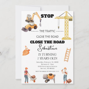 Construction Dump Truck Kids First Birthday Party Invitation