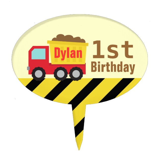 Construction Dump Truck Kids First Birthday Topper (Front)